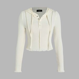 Cider Cream Cropped Ribbed Long Sleeve Hoodie